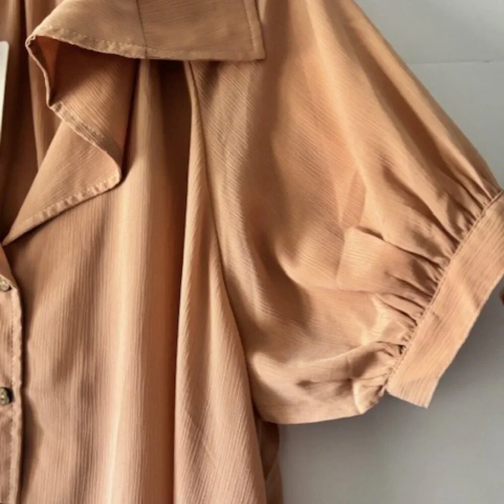 HeySon Blouse L Blush Peach Puff Sleeves Feminine Romantic Shabby Chic Flow NWT - Picture 4 of 8